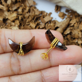 Moon Shape Smoky Quartz Earrings, Wire Wrap Studs, Dainty Stone Earrings, Gemstone Earrings, Moon Women Earrings Stud, Boho Gift For Her